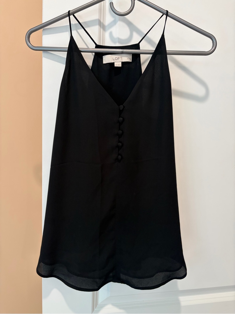 LOFT Black V-Neck Spaghetti Strap Camisole with Covered Buttons